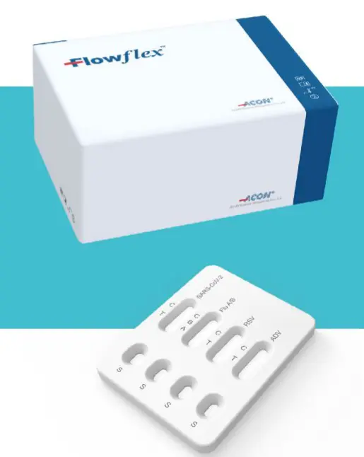 Khay thử xét nghiệm định tính và phân biệt kháng nguyên SARS-CoV-2, Influenza A, Influenza B, RSV, Adenovirus (Flowflex™ SARS-CoV-2 & Flu A/B & RSV & Adenovirus Antigen Combo Rapid Test) (Hộp 20 test)