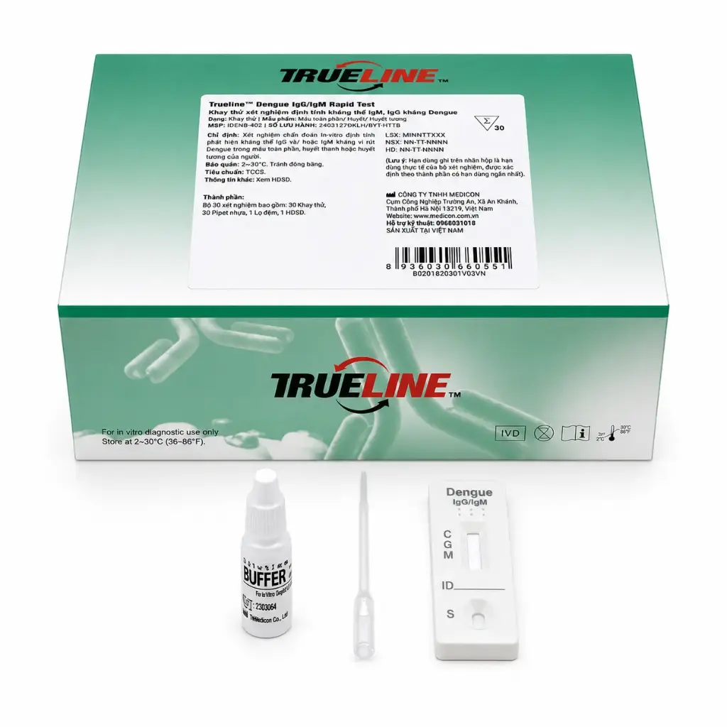 Khay thử xét nghiệm định tính kháng thể IgM, IgG kháng Dengue [Trueline™ Dengue IgG/IgM Rapid Test]
