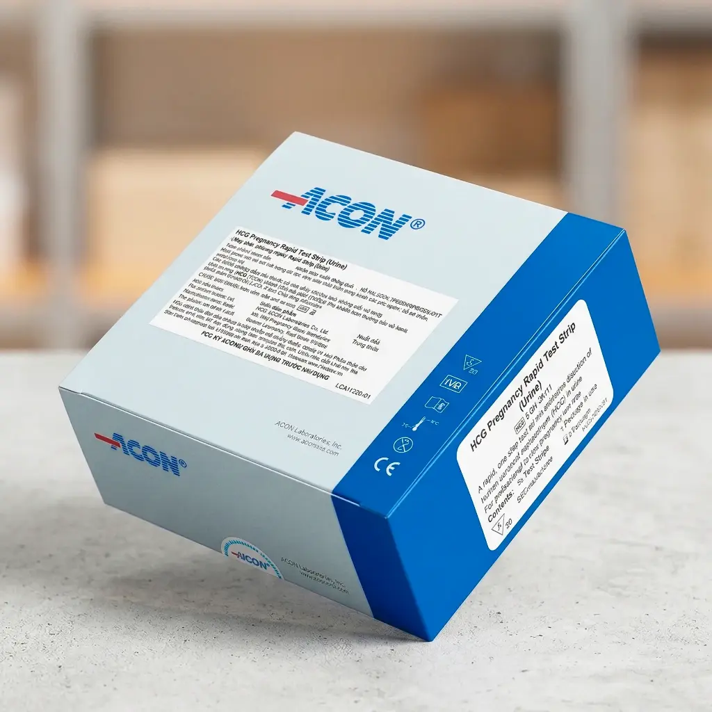 Bộ que thử xét nghiệm định tính hCG (hCG Pregnancy Rapid Test Strip) kèm cốc xét nghiệm (gồm 01 que và 01 cốc)