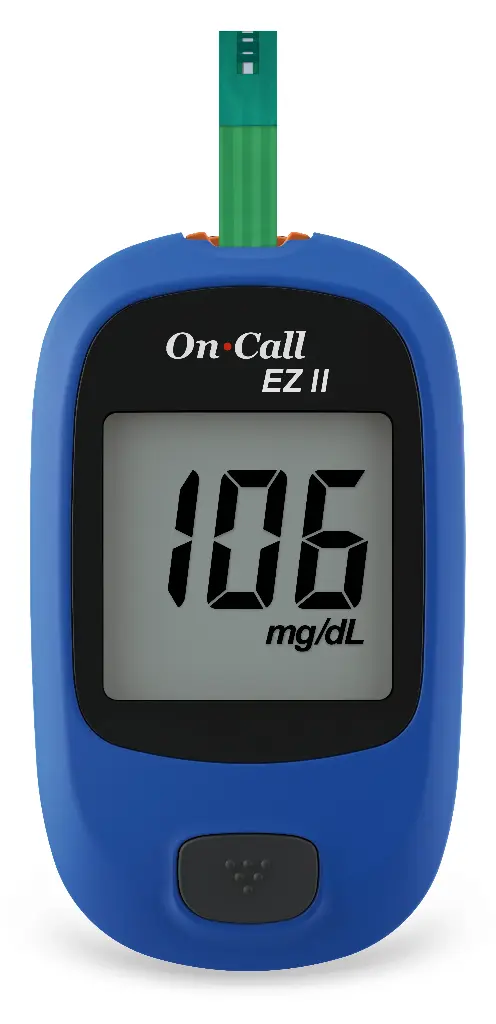 G020202: 01 máy đo đường huyết On Call® EZII, 01 x hộp 25 que thử On Call® Plus (đóng vỉ)