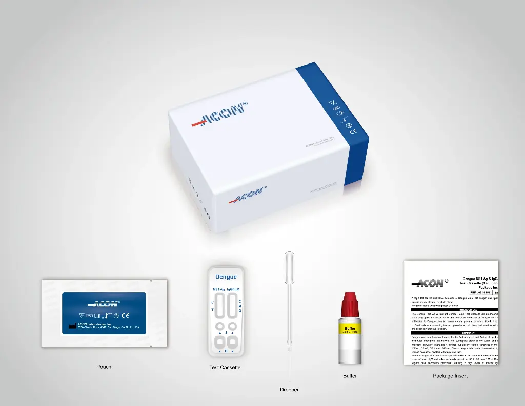 Khay thử xét nghiệm định tính kháng nguyên Dengue NS1 và kháng thể IgM, IgG kháng vi rút Dengue (Dengue NS1 Ag & IgG/IgM Combo Rapid Test Cassette (Serum/Plasma/Whole Blood) (Hộp 25 test) 