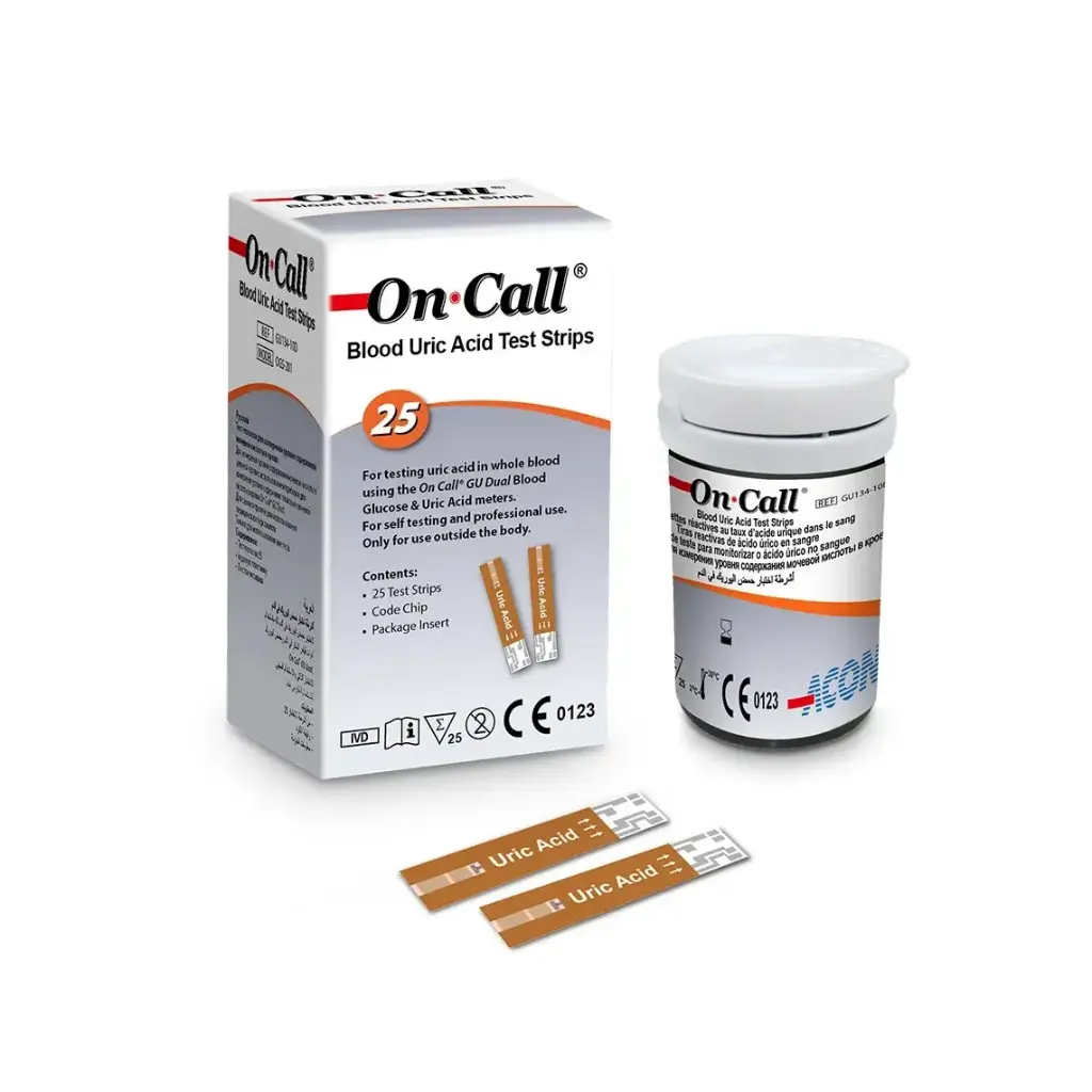 Que thử xét nghiệm định lượng axit uric (Oncall Blood Uric Acid Test Strips) (Hộp 25 test)