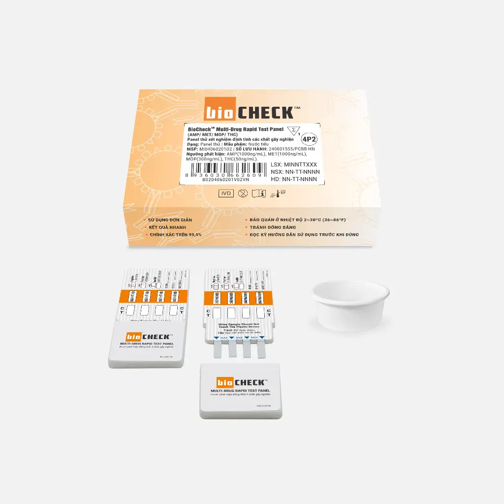 Biocheck™ Multi-Drug Rapid Test Panel (AMP/MET/MOP/THC) (Hộp 25 Test)