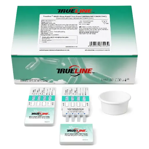 Panel thử xét nghiệm định tính Ecstasy, Methamphetamine, Morphine và Marijuana [Trueline™ Multi-Drug Rapid Test Panel (MDMA/MET/MOP/THC)]