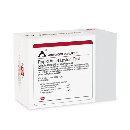 [ITP10002-TC40] Định tính phát hiện sự có mặt của kháng thể kháng H.Pylori trong huyết thanh, huyết tương và máu toàn phần của người (Rapid anti-H.pylori Test) (40 xét nghiệm/hộp)