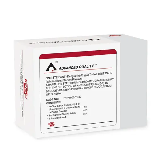 [ITP71002-TC40] Khay thử xét nghiệm định tính kháng thể IgM, IgG kháng Dengue [Advanced Quality™ One step Anti-Dengue (IgM&IgG) Tri-line Test] (40 xét nghiệm/hộp)